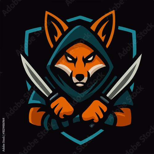 Fox Assassin With Dual Daggers Esport Mascot Shield Logo Illustration