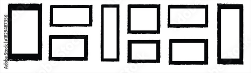 Set of vector grunge frame border template or texture with paint brush stroke for social media background decoration. Retro torn paper for business banner. Dirty watercolor frame pattern or silhouette