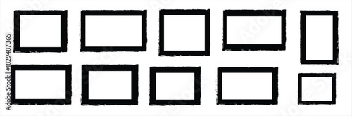 Set of vector grunge frame border template or texture with paint brush stroke for social media background decoration. Retro torn paper for business banner. Dirty watercolor frame pattern or silhouette