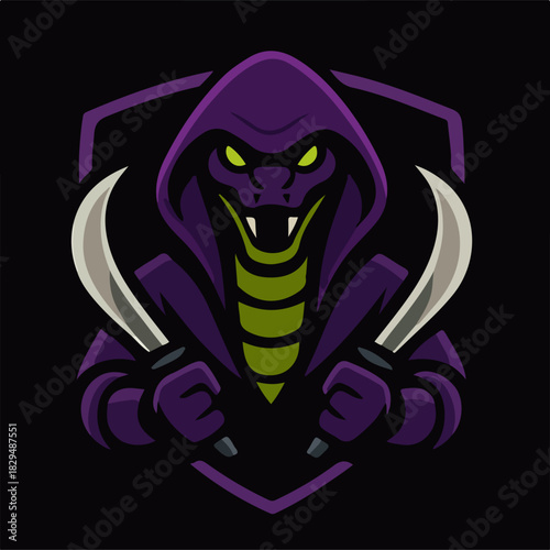 Snake Assassin Dual Blade Esport Mascot Shield Logo Illustration