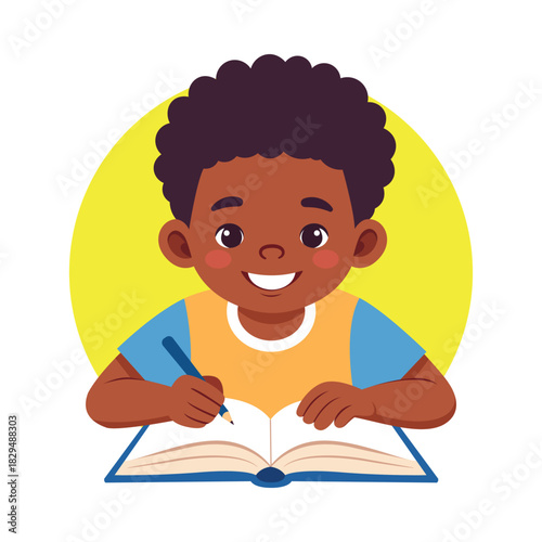 Cute Boy Studying at Desk