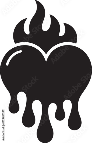 Icon, symbol for web. A beautiful burning heart-shaped candle melts beautifully on a white background. Vector illustration