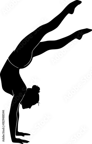  black silhouette of a flexible acrobat performing a handstand