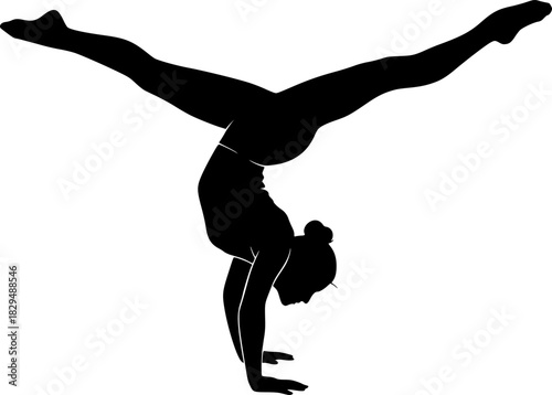  black silhouette of a flexible acrobat performing a handstand
