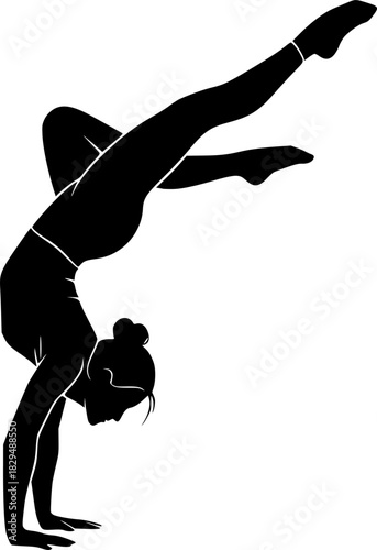  black silhouette of a flexible acrobat performing a handstand