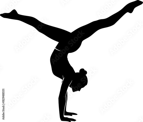  black silhouette of a flexible acrobat performing a handstand