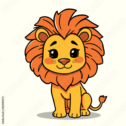 Adorable Cartoon Lion Cub Illustration with Fluffy Mane and Big Eyes
