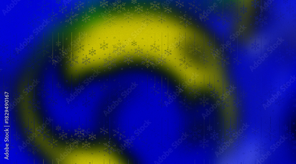 Fototapeta premium Abstract Dynamic Swirl Background, Electric Yellow and Royal Blue Vortex with Sparkling Snow Particle Overlay Texture