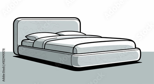 A minimalist illustration of a comfortable bed with pillows and sheets, ready for a good night's sleep in a modern bedroom