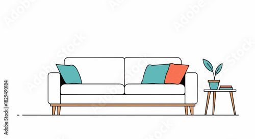 Minimalist vector illustration of a modern brown two-seater sofa. Comfortable couch icon for home interior design and furnishing concepts