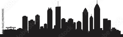Atlanta Georgia Downtown Skyline Silhouette Vector Illustration: Famous Skyscrapers and Buildings in Monochromatic Black and White, Perfect for Graphic Design and Travel Concepts