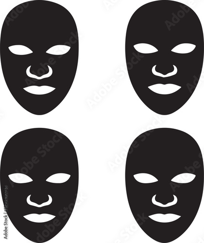 Four Anonymous Black Face Masks Icon Shapes On White Background