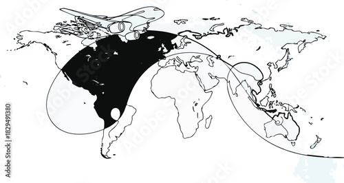 Global Travel Depicting Flight Paths and International Connections with One continuous_t7zrat_line
