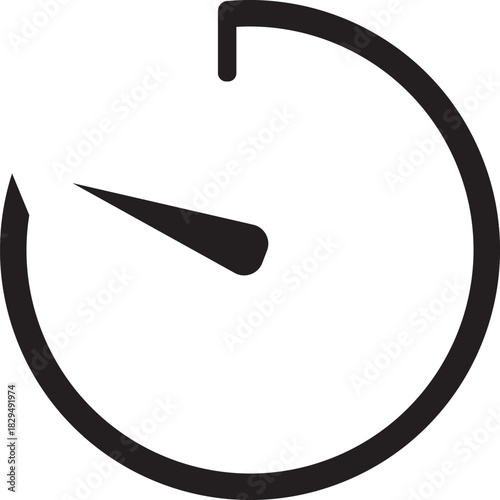 Illustration of simple black and white icon representing a timer or stopwatch indicating a short duration