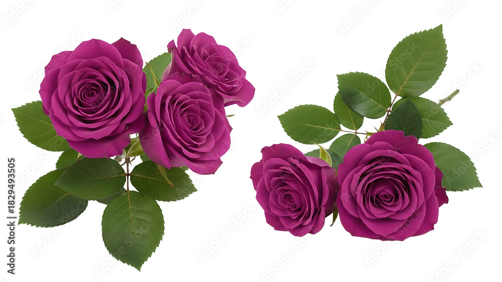 Fototapeta premium Two bunches of purple roses on transparent background