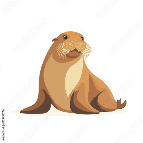 Walrus, modern 2D flat vector illustration in icon style, isolated on pure white background.