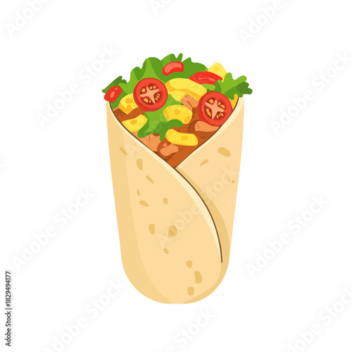 Simple flat 2D vector graphic of Shawarma, modern icon look, displayed on a pure white background.