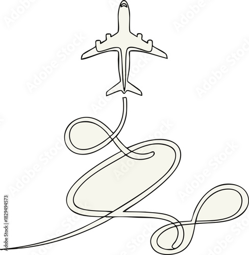 A single continuous line drawing of an airplane's path. World travel and international airline business concept in a simple linear style. Airplane travel. Vector illustration.