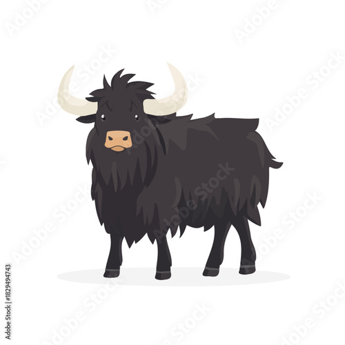 Flat 2D vector illustration of Yak, simple icon style on a clean white background.