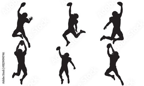 Dynamic football player silhouettes in action poses silhouette
