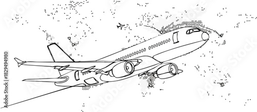 A single continuous line drawing of an airplane's path. World travel and international airline business concept in a simple linear style. Airplane travel. Vector illustration.