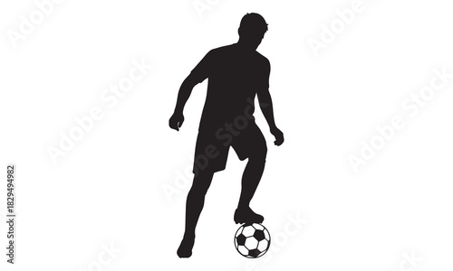 Dynamic silhouette of a soccer player dribbling the ball with adobe illustrator icon