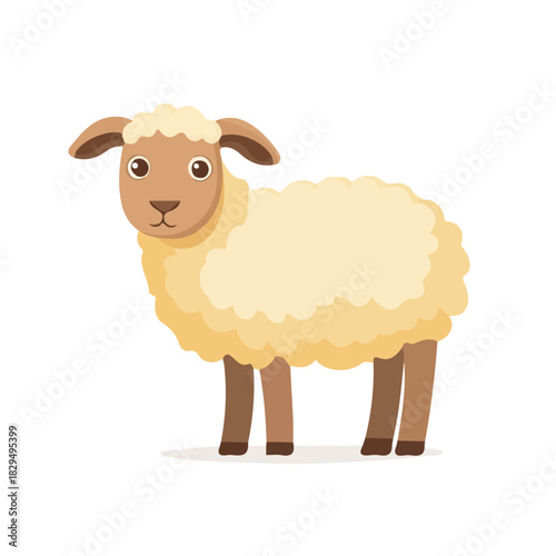Sheep, modern 2D flat vector illustration in icon style, isolated on pure white background.