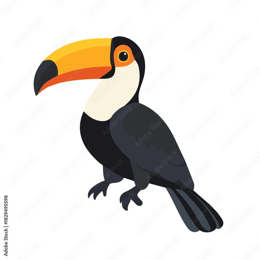 Fototapeta premium Toucan, modern 2D flat vector illustration in icon style, isolated on pure white background.
