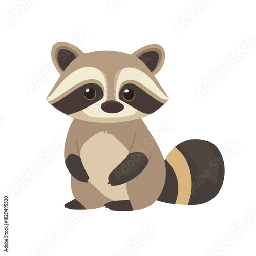 2D flat vector illustration of Raccoon, clean and minimal icon style, isolated on white background.