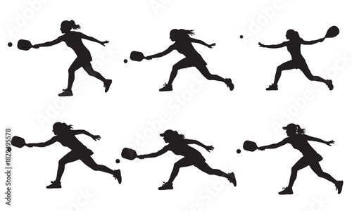 Dynamic silhouette of a female softball player in action