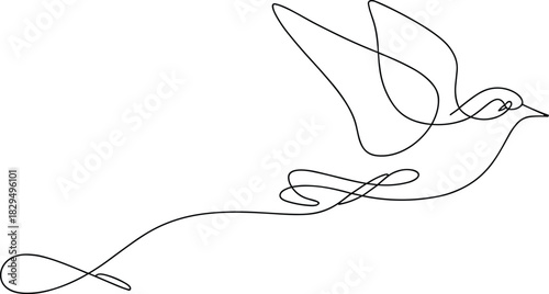 Hand drawn vector illustration of a dove of peace with a silhouette outline of a woman in a dress sketch