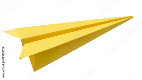 Yellow paper airplane isolated on transparent background
