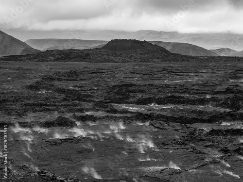lava fields and volcanism on Reykjanes Peninsula in Iceland
