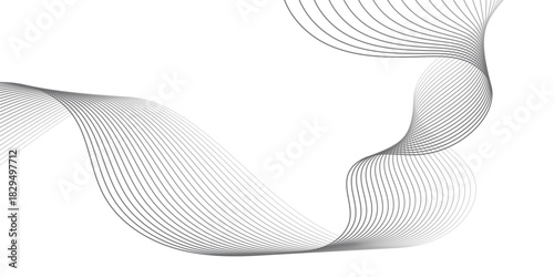 Abstract wavy technology curve lines on transparent background isolated. Grey wave swirl, frequency sound wave, twisted curve lines with blend effect. Abstract business wave lines. 