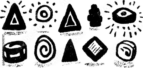 Doodle silhouettes and outlines in black. Hand-drawn vector illustration featuring various shapes in a simple and abstract set.