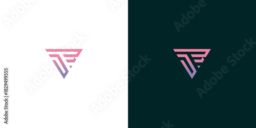 Modern abstract geometric logo design featuring stacked angular lines in a sleek triangular formation with a vibrant gradient color blend, perfect for innovative technology or corporate branding