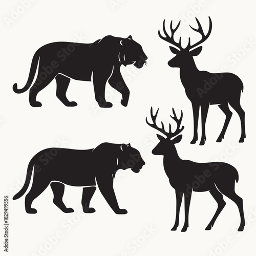 Set of silhouette exotic animals