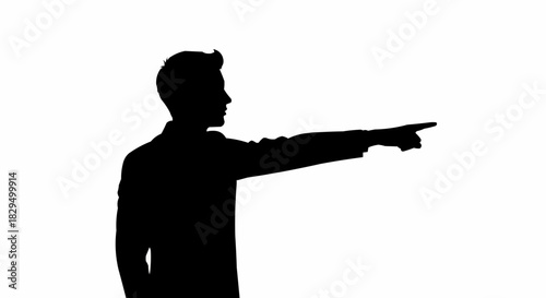 Silhouette of a man pointing forward with his arm extended, indicating direction or focus.
