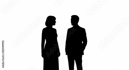 Silhouetted couple facing each other in a moment of connection and anticipation.