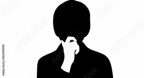 Silhouette of a Person Touching Their Neck in Thoughtful Pose.