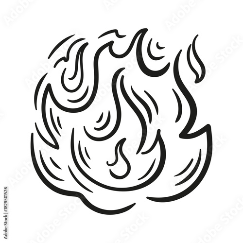Energetic sketch-like flames with flowing lines and dynamic flame cones, minimalist graphic for a vivid accent.