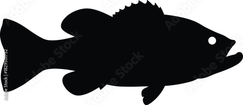 Minimalist Large Mouth Bass Fish Silhouette, Simple Black Vector Icon of a Game Fish with Open Mouth, Ideal for Logo, Fishing, and Hunting Design