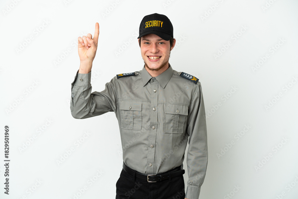 Fototapeta premium Young Russian security man isolated on white background pointing up a great idea