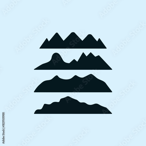 Four different mountain silhouettes with varying peak shapes on a plain background