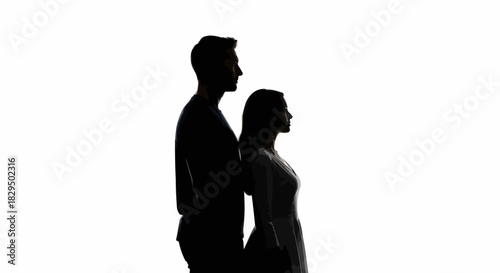 Silhouette of a Couple Standing Together in Profile.