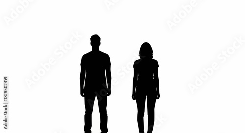 Full body silhouette of a young man and woman standing together.