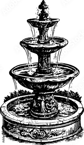 Classic fountain illustration in a decorative stone design. An elegant vector set ideal for landscape themes.
