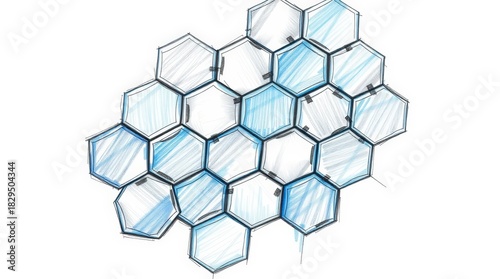 Abstract illustration of a honeycomb pattern in blue and white