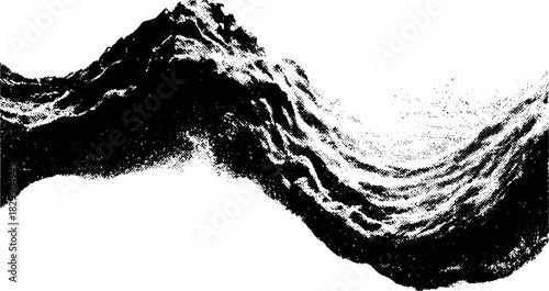 Mountain wave in black and white texture. Abstract design featuring smooth strokes in a vector illustration.