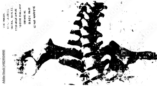Spine anatomy illustration in black and white. Detailed vector illustration showing structural features for medical and educational use.